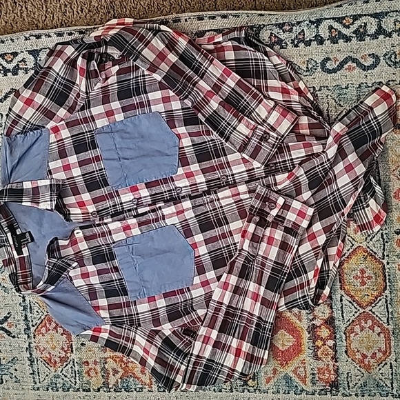 Plaid/Denim button-up rodeo blouse size M - Picture 3 of 4